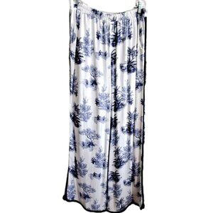 Sienna Sky  L Linen Blend Tropical Print Wide Leg 30" Inseam Pants Boho Beach